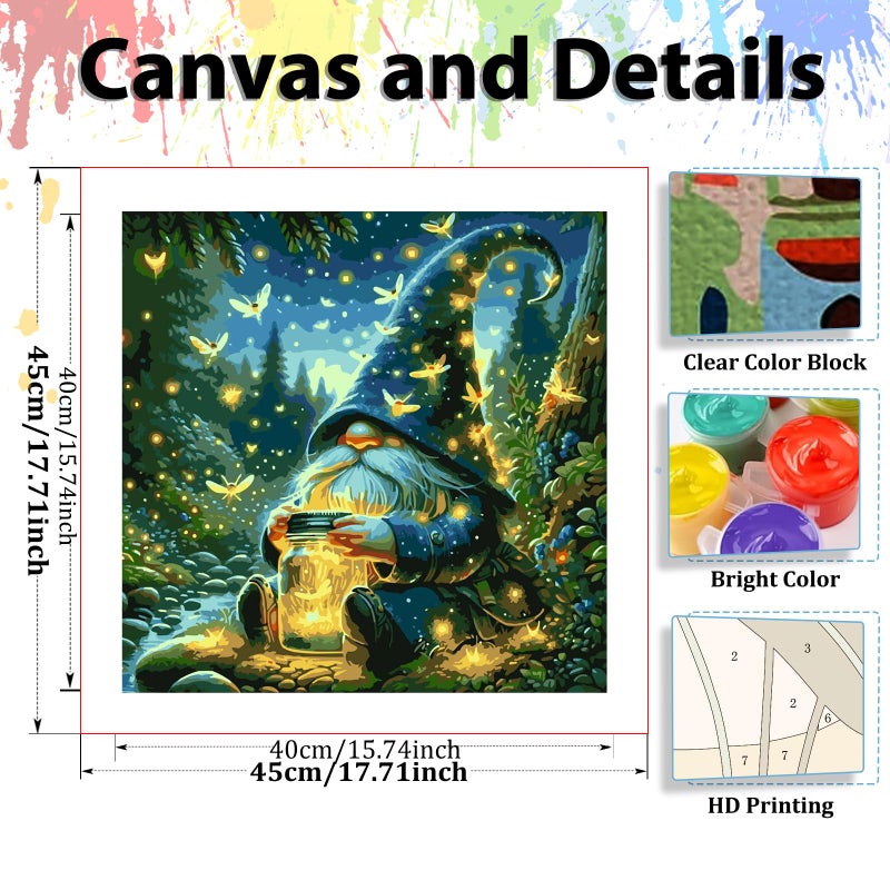 hkejoi Gnome Paint by Numbers Kit for Adults Beginners, Adult Paint by Number Kits on Canvas Gnome, Painting by Number DIY Crafts Acrylic for Gift Home Decor 16x16 in - Image 4