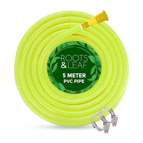 Roots & Leaf 5 Meter 0.5 Inch PVC Water Pipe - Yellow (1 Pc)| Lightweight, Durable & Flexible| Hose with Accessories Connector & Clamps| Watering Garden, Cleaning, Outdoor-Indoor Use - Image 1