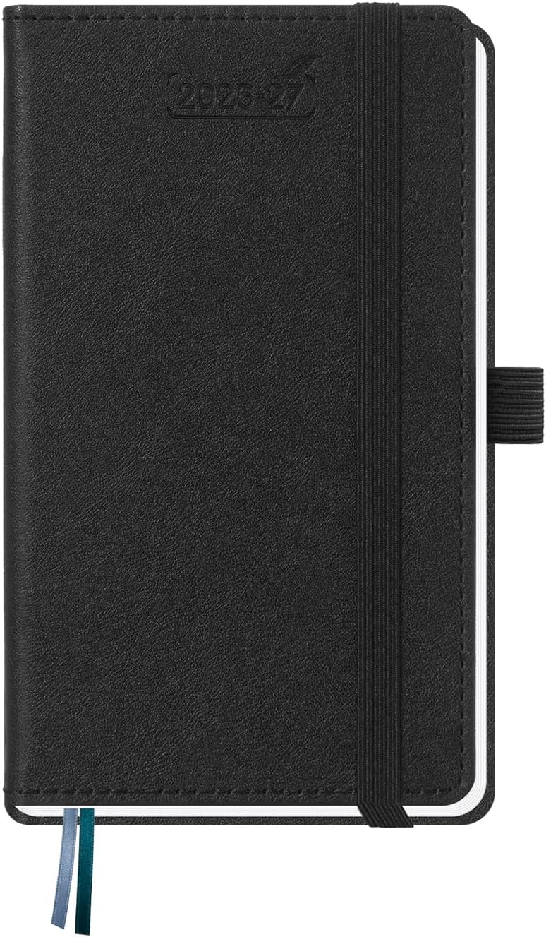 BEZEND Pocket Diary 2026-2027 Week to View Academic Year 18 Month (Jul'26 - Dec'27), A6 15.5 x 9 cm Small Weekly Planner with Pen Holder & PU Leather Hardback, Black - Image 1