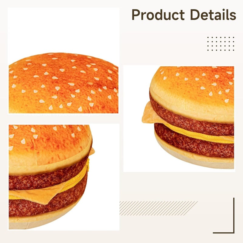 Burger Cheese Plush Pillow 15.8 in / 40 Cm, Cushion Food Funny with Print 3D, Pillow Burger Soft Removable for Sofa Living Room, Pillow Hugging Cute for Kids and Adults - Image 2
