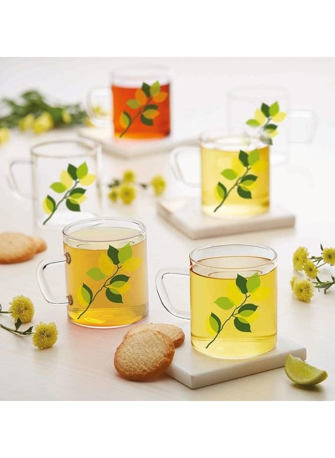 BOROSIL Classic Green Leaves Mug, Borosilicate Glass, Scratch Resistant, Microwave Safe, Lightweight, For Chai, Green Tea, Milk, Coffee, Cold Coffee Transparent - Image 1