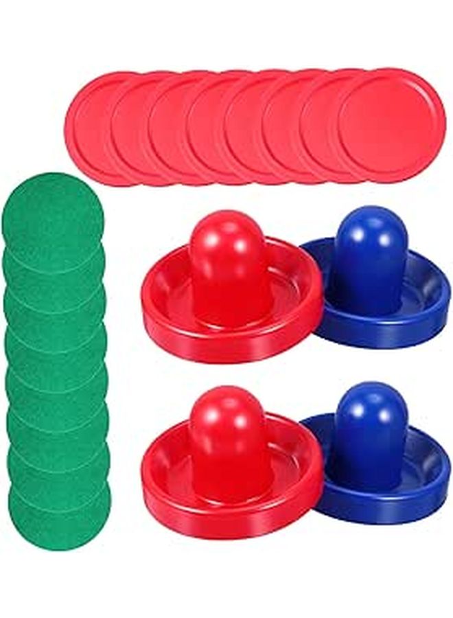 Air Hockey Pushers And Pucks Plastic Replacement Accessories Set With 96mm Paddles And 64mm Pucks Blue And Red Colors Includes 8 Cloth Covers For Game Tables