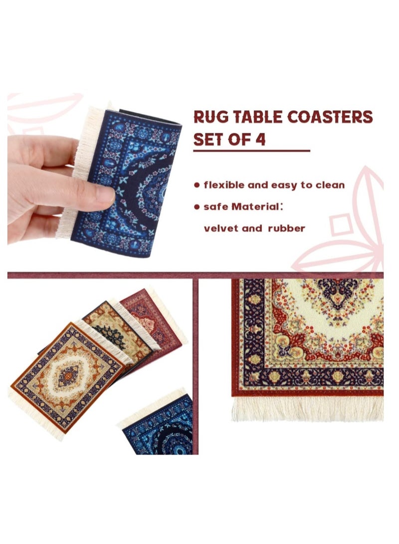 4 Pieces Rug Table Coasters Table Drink Holders Oriental Design Fabric Carpet Drink Mats Oriental Design Fabric Elegant Carpets Kitchen and Bar Mats for Home Office and More (18 * 23cm) - Image 3