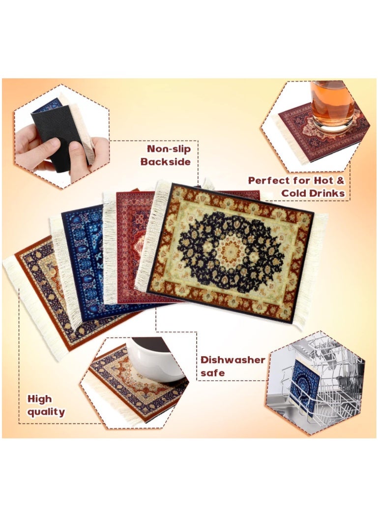 4 Pieces Rug Table Coasters Table Drink Holders Oriental Design Fabric Carpet Drink Mats Oriental Design Fabric Elegant Carpets Kitchen and Bar Mats for Home Office and More (18 * 23cm) - Image 4