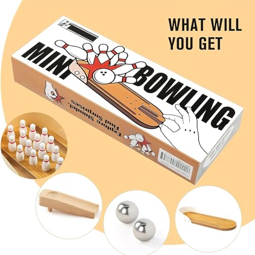 3 otters Mini Bowling Set, Wooden Tabletop Bowling Game Desk Toys, Stocking Stuffers for Men Women Kids Teens Coworkers, Shooting Games Alley Office Stress Relief Gadgets - Image 3