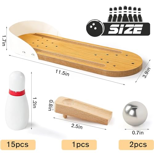 3 otters Mini Bowling Set, Wooden Tabletop Bowling Game Desk Toys, Stocking Stuffers for Men Women Kids Teens Coworkers, Shooting Games Alley Office Stress Relief Gadgets - Image 2