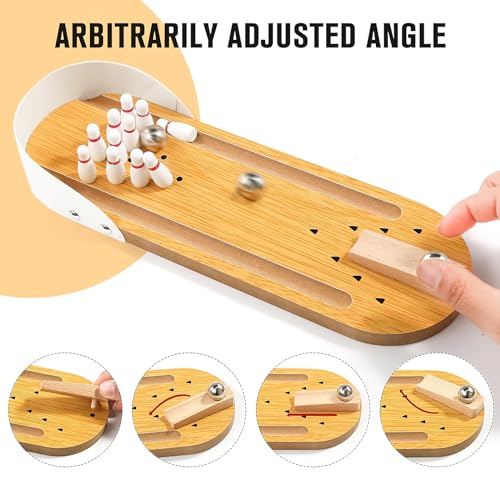 3 otters Mini Bowling Set, Wooden Tabletop Bowling Game Desk Toys, Stocking Stuffers for Men Women Kids Teens Coworkers, Shooting Games Alley Office Stress Relief Gadgets - Image 4