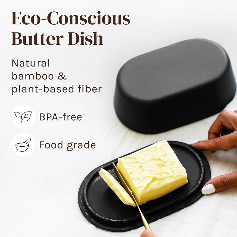 Cooler Kitchen Modern Bamboo Butter Dish with Lid - Dishwasher Safe - Perfectly Sized For Large European Style Butters - Image 3