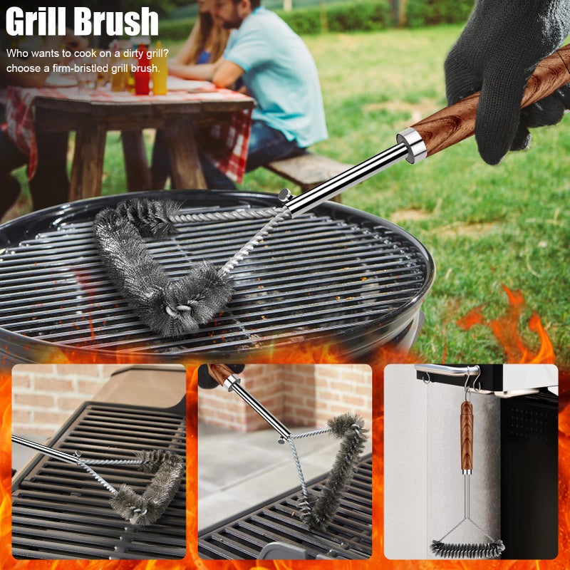 RINPIR 31pcs BBQ Grill Accessories Gifts for Men Dad, Heavy Duty Grilling Tools Gift Set for Fatherâ€˜s Day, Stainless Steel BBQ Utensils Kit with Mats, Grill Brush in Carrying Bag Brown - Image 2