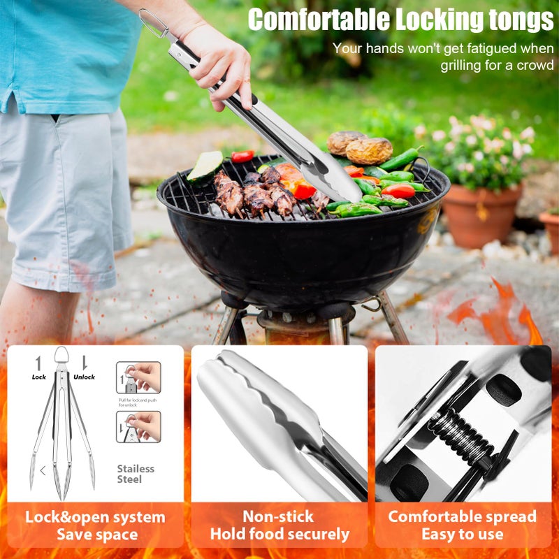 RINPIR 31pcs BBQ Grill Accessories Gifts for Men Dad, Heavy Duty Grilling Tools Gift Set for Fatherâ€˜s Day, Stainless Steel BBQ Utensils Kit with Mats, Grill Brush in Carrying Bag Brown - Image 3