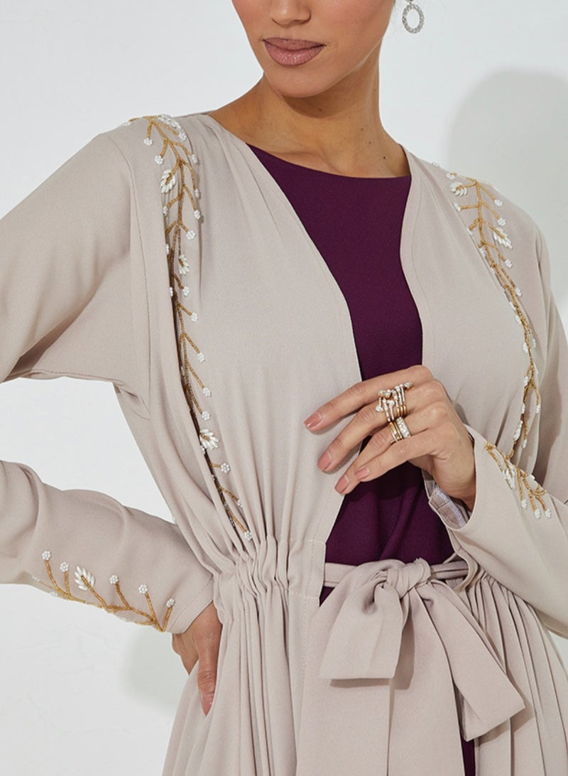 روزيت عباية طقم عباية قطعتين بيج مع فستان بنفسجي - Image 2