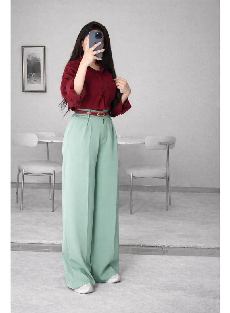wide leg women pants - mint color