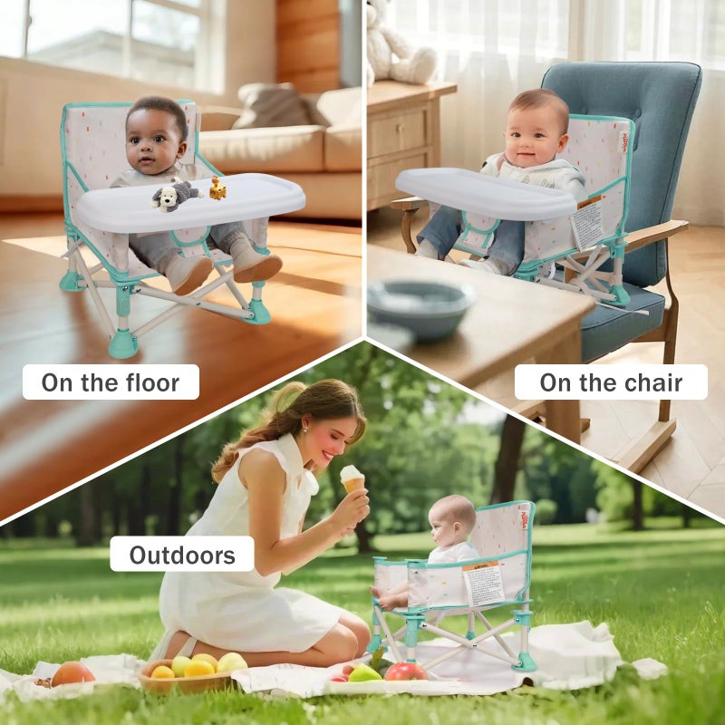 Tiny Marvels Portable 3-in-1 Baby Chair, Cozy Booster Seat, Baby Seat with Tray, Compact Foldable, Toddler Chair with Child Safety Belt Carry Bag, Perfect for Travel (Cream Confetti) - Image 5
