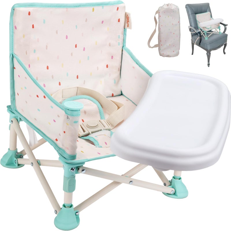 Tiny Marvels Portable 3-in-1 Baby Chair, Cozy Booster Seat, Baby Seat with Tray, Compact Foldable, Toddler Chair with Child Safety Belt Carry Bag, Perfect for Travel (Cream Confetti) - Image 1