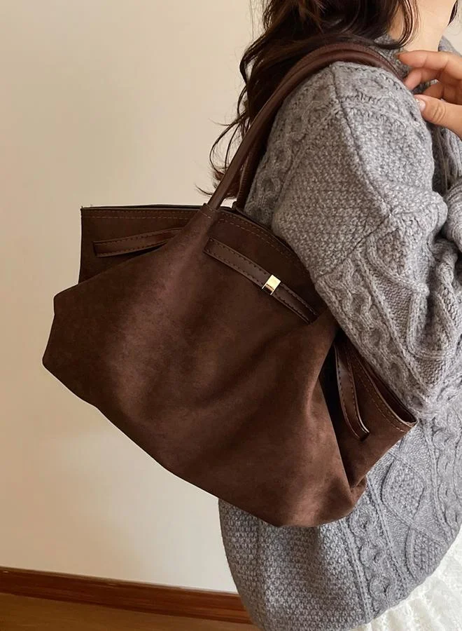 Take Two Brown Solid Double Strap Shoulder Bag