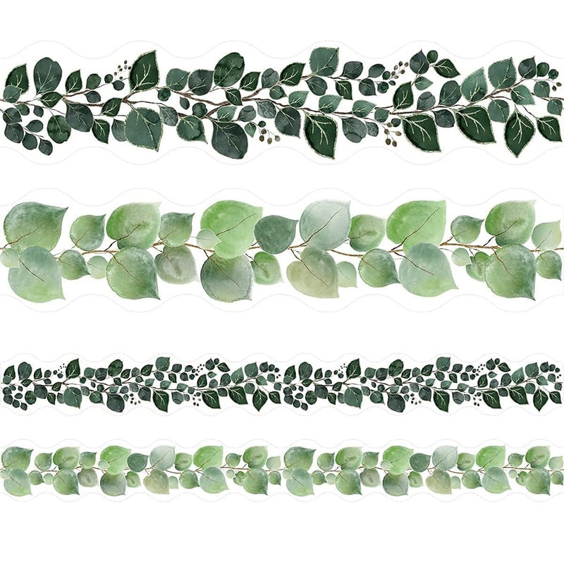 Eucalyptus Bulletin Board Border 36ft Greenery Leaves Border DieCut Paper Trim for Classroom Decoration Two Sided School Family Party Home Decor