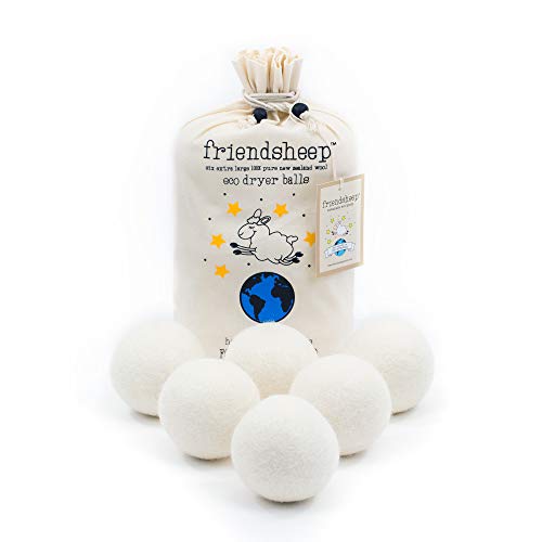 Friendsheep Wool Dryer Balls, Organic Reusable Fabric Softener Alternative for Laundry, Handmade, Fair Trade, Hypoallergenic, Eco-Friendly, Plastic-Free (6 Pack XL – Creamy White) - Image 1