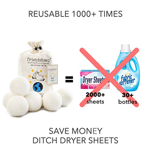 Friendsheep Wool Dryer Balls, Organic Reusable Fabric Softener Alternative for Laundry, Handmade, Fair Trade, Hypoallergenic, Eco-Friendly, Plastic-Free (6 Pack XL – Creamy White) - Image 2