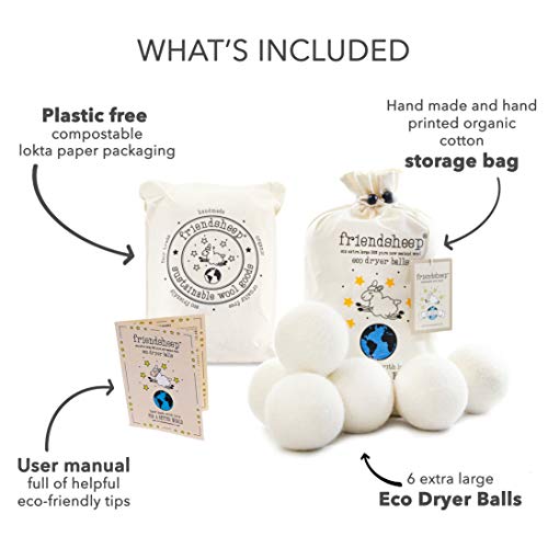 Friendsheep Wool Dryer Balls, Organic Reusable Fabric Softener Alternative for Laundry, Handmade, Fair Trade, Hypoallergenic, Eco-Friendly, Plastic-Free (6 Pack XL – Creamy White) - Image 4