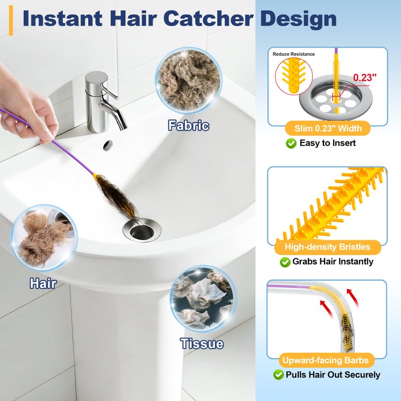 Drainsoon 35-Inch Metal Drain Snake Hair Clog Remover, Reusable Sink Snake Drain Hair Remover Tool, Flexible Break-Resistant Plumbing Snake Drain Cleaner for Shower, Bathtub, and Kitchen Sink (5 Pack) - Image 3