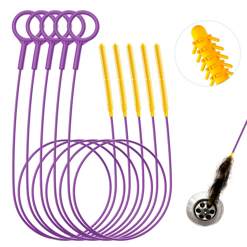 Drainsoon 35-Inch Metal Drain Snake Hair Clog Remover, Reusable Sink Snake Drain Hair Remover Tool, Flexible Break-Resistant Plumbing Snake Drain Cleaner for Shower, Bathtub, and Kitchen Sink (5 Pack) - Image 1