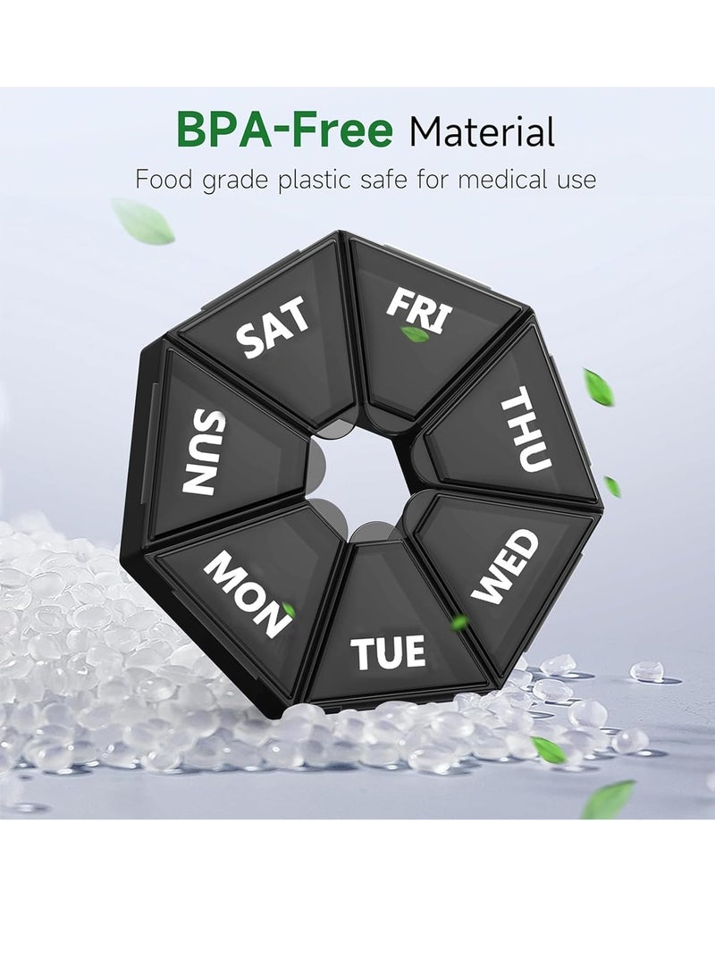 2-Pack Weekly Pill Organizer Portable Pill Organizer With 7 Compartments Compact Medication Rack Travel Pill Box For Vitamins Medications Fish Oil And Supplements - Image 3