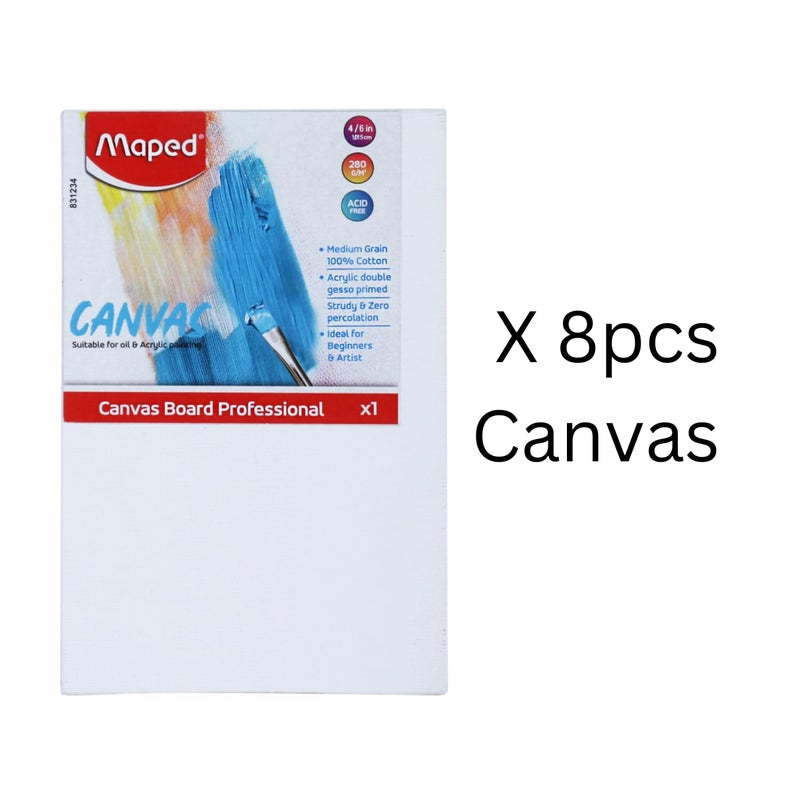 Maped Canvas Kit (4"x 6") 8 Pieces|Canvas Set|100% Cotton Canvas| Ideal for Poster and Acrylic Colours|Birthday Gift|Return Gift|Drawing Kit|DIY Kit|Canvas Painting|Canvas Panel| Holds More Paint - Image 5