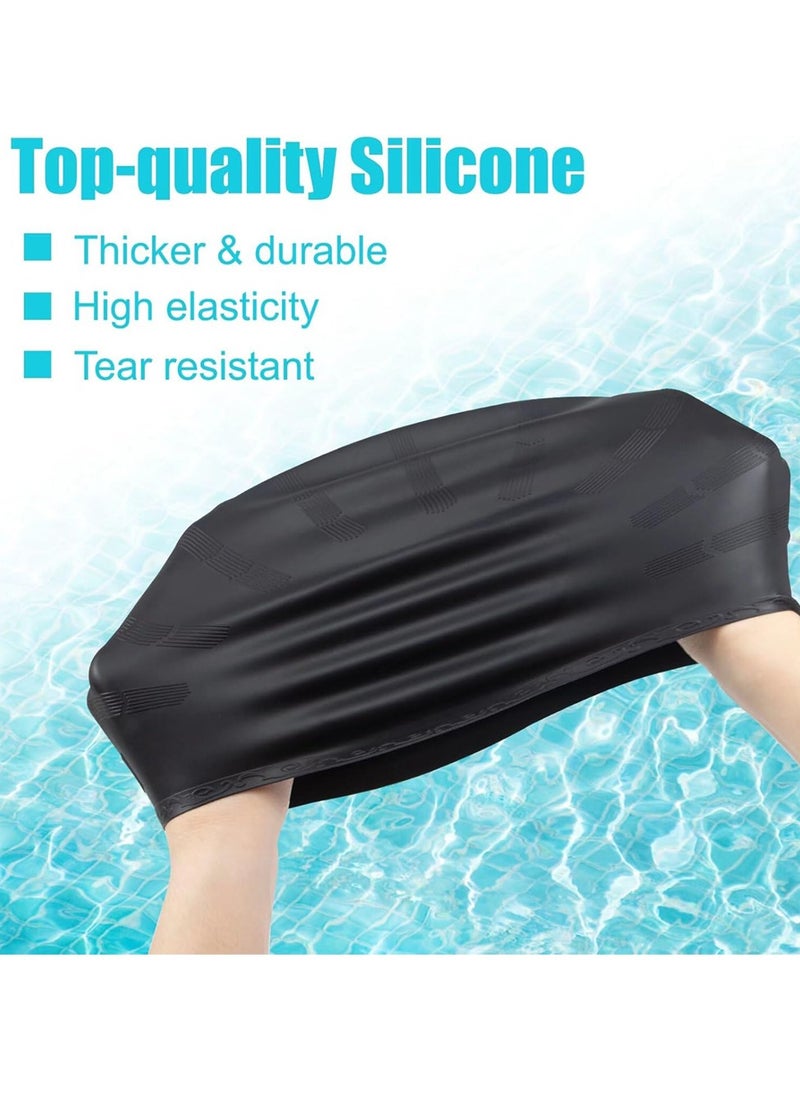 SänHahn 2 Pack Kids Swim Caps for Boys Girls, Durable Silicone Swimming Cap with 3D Ear Pockets for Age 8-15 Youth Teen & Adults, Unisex Swim Bath Hats for Short/Long Hair with Ear Plugs Nose Clip - (Gray&Black)  - Image 4