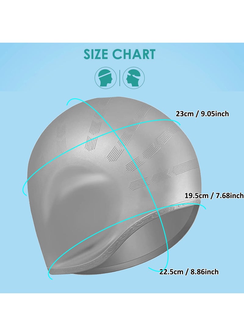 SänHahn 2 Pack Kids Swim Caps for Boys Girls, Durable Silicone Swimming Cap with 3D Ear Pockets for Age 8-15 Youth Teen & Adults, Unisex Swim Bath Hats for Short/Long Hair with Ear Plugs Nose Clip - (Gray&Black)  - Image 3