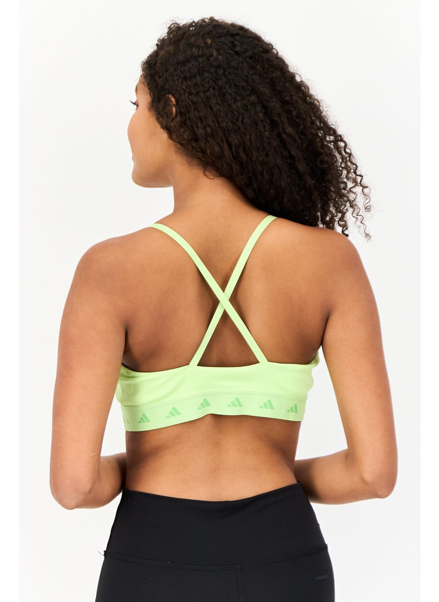 Adidas Women Brand Logo Non-Padded Hyperglam Light Support Sports Bra, Lime Green  - Image 2
