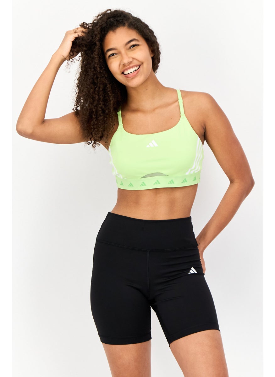 Adidas Women Brand Logo Non-Padded Hyperglam Light Support Sports Bra, Lime Green  - Image 1