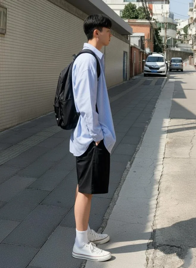 Take Two Take Two Men Blue Striped Oversized Shirt