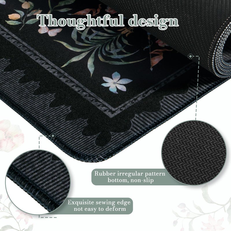 iCasso Large Desk Mat Black,Big Mouse Pad with Stitched Edges,Aesthetic Computer Pad for Desktop,Anti-Slip Keyboard Mat for Women,Floral Desk Cover Protector Work from Office Home Dorm - Image 3