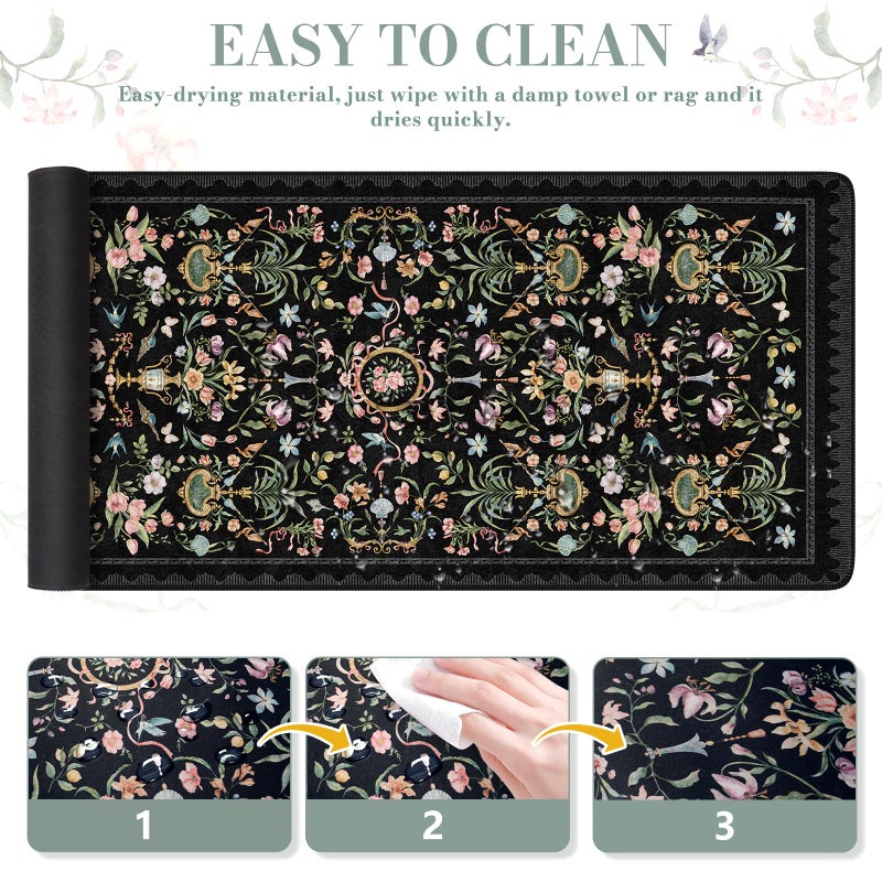 iCasso Large Desk Mat Black,Big Mouse Pad with Stitched Edges,Aesthetic Computer Pad for Desktop,Anti-Slip Keyboard Mat for Women,Floral Desk Cover Protector Work from Office Home Dorm - Image 5