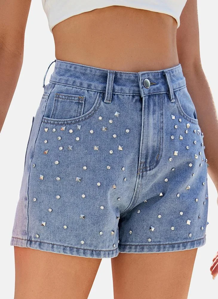 YUNIQEE Blue Mid Rise Plain Regular Fit Shorts