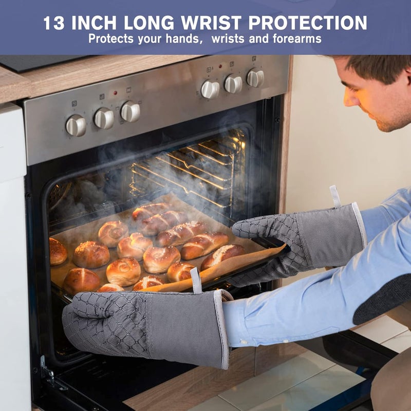 Wsedor 6 Pcs Oven Mitts and Pot Holders, 500℉ Heat Resistant Oven Mitts with Kitchen Towels Soft Cotton Lining and Non-Slip Silicone Surface Safe for Baking, Cooking, BBQ (Grey) - Image 4