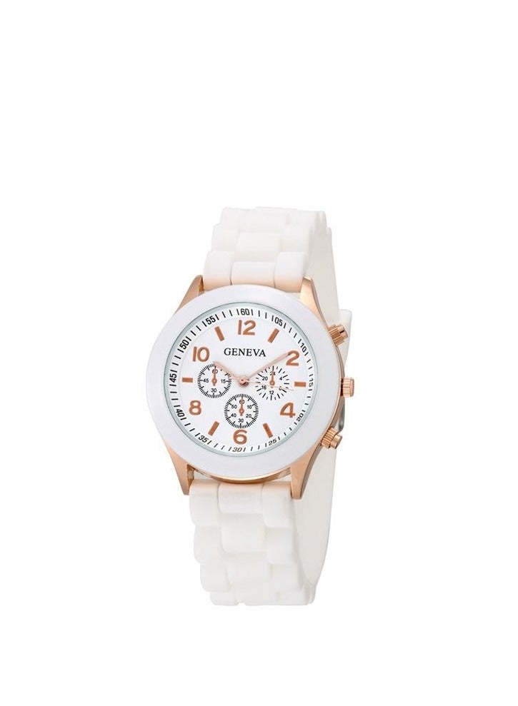 جنيفا ساعة جنيفا النسائية بسوار سيليكون - ابيض
