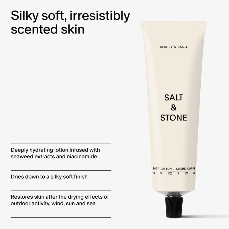 Salt & Stone Body Lotion for Women & Men| Scented Daily Body Lotion | Hydrates, Nourishes & Softens Skin | Restores Dry Skin | Fast-Absorbing | Cruelty-Free & Vegan (100 ml) (Neroli & Basil) - Image 4
