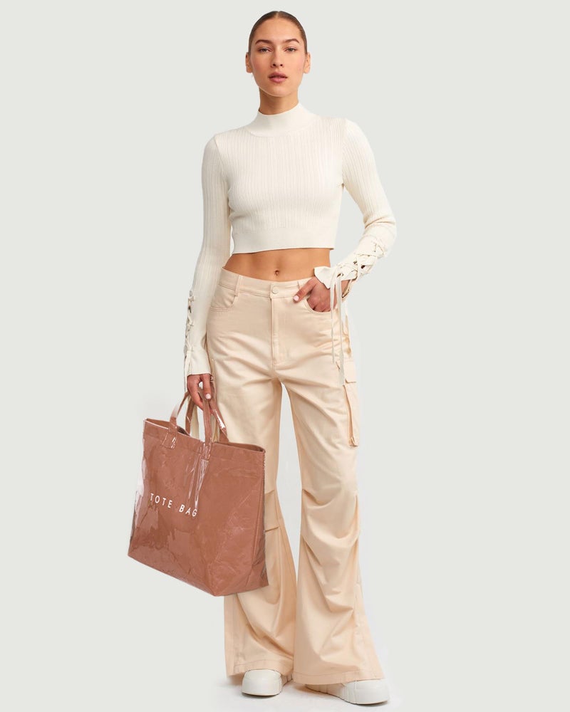 Lushandy PVC Tote Bag for Women Large Plastic Tote Bag for Work Letter Print Hobo bag Kraft Paper Work Handbags Purses - Image 3