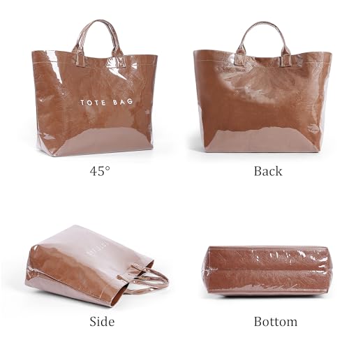 Lushandy PVC Tote Bag for Women Large Plastic Tote Bag for Work Letter Print Hobo bag Kraft Paper Work Handbags Purses - Image 5