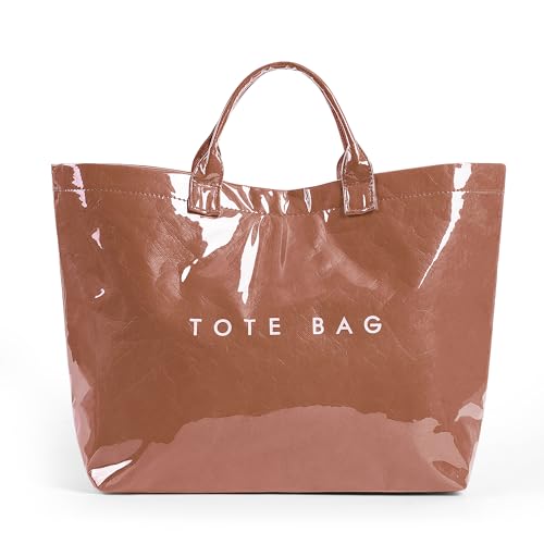 Lushandy PVC Tote Bag for Women Large Plastic Tote Bag for Work Letter Print Hobo bag Kraft Paper Work Handbags Purses - Image 1
