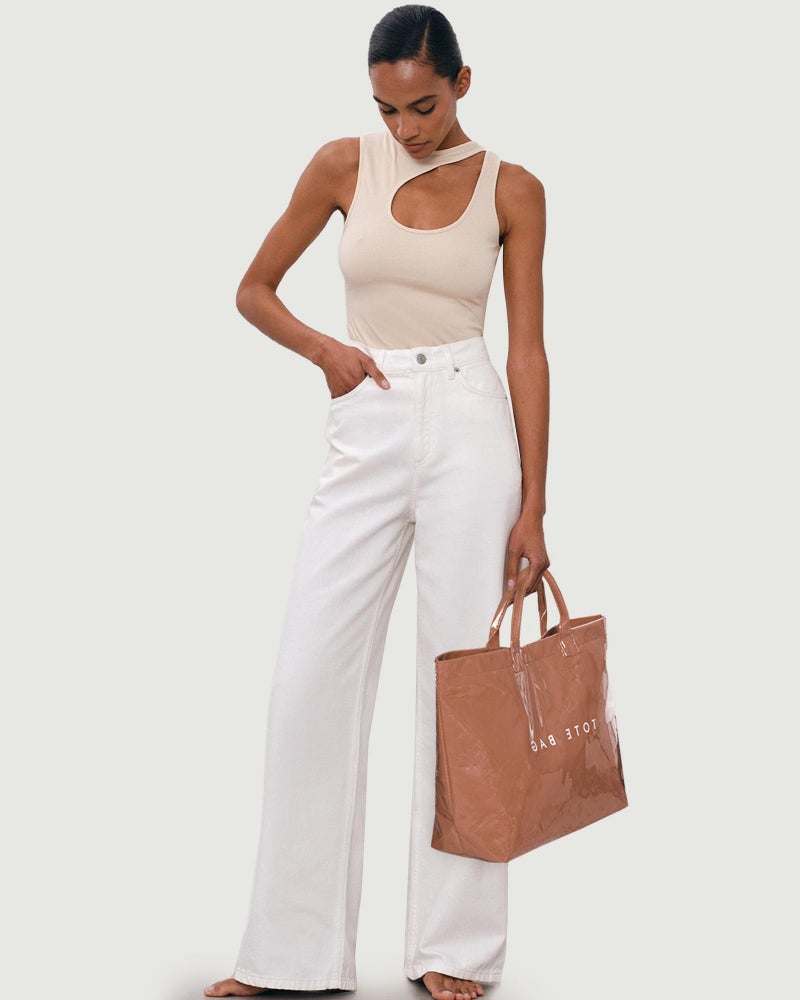 Lushandy PVC Tote Bag for Women Large Plastic Tote Bag for Work Letter Print Hobo bag Kraft Paper Work Handbags Purses - Image 2