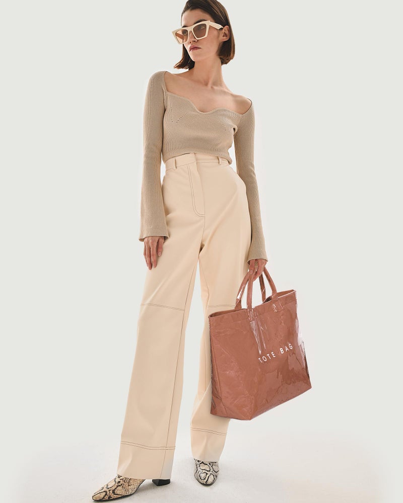 Lushandy PVC Tote Bag for Women Large Plastic Tote Bag for Work Letter Print Hobo bag Kraft Paper Work Handbags Purses - Image 4