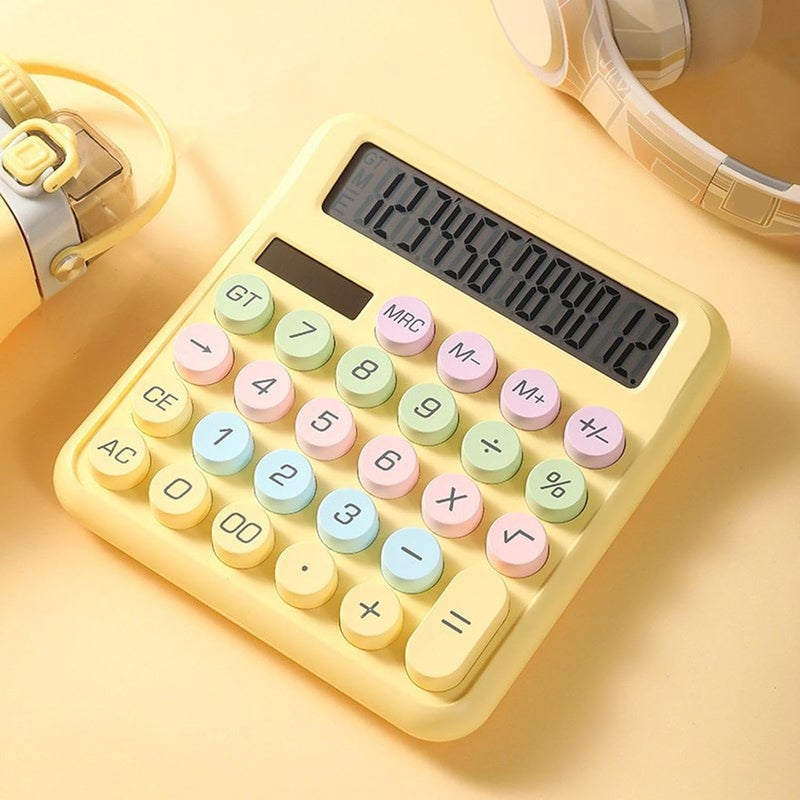 Mechanical Calculator,12 Digits Solar Cute Colorful Counter - Big Button Calculator | for Home Office School College Work Business Travel Outdoor Shopping Store - Image 3