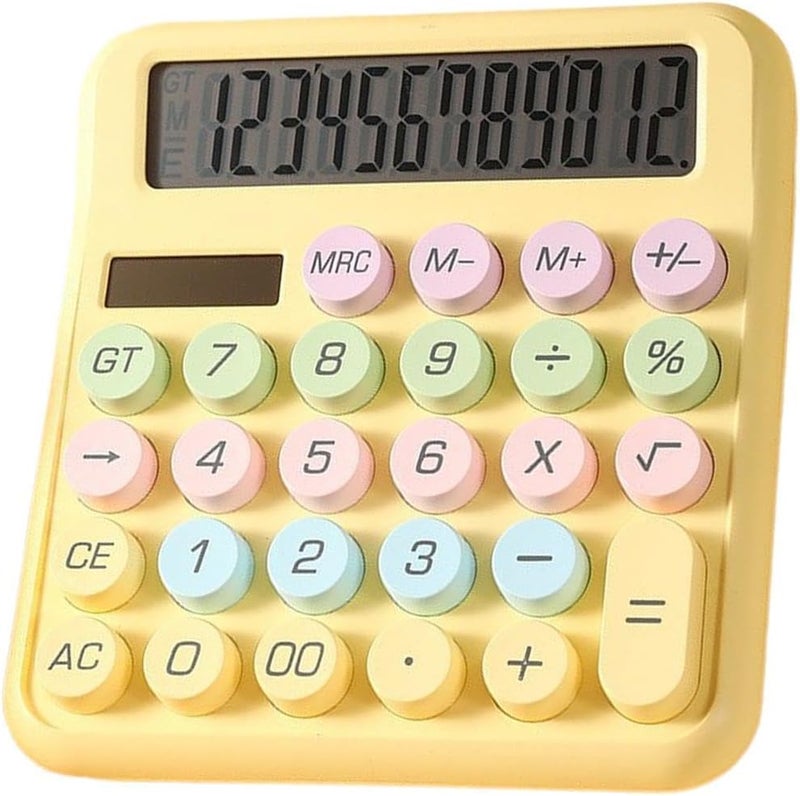 Mechanical Calculator,12 Digits Solar Cute Colorful Counter - Big Button Calculator | for Home Office School College Work Business Travel Outdoor Shopping Store - Image 1