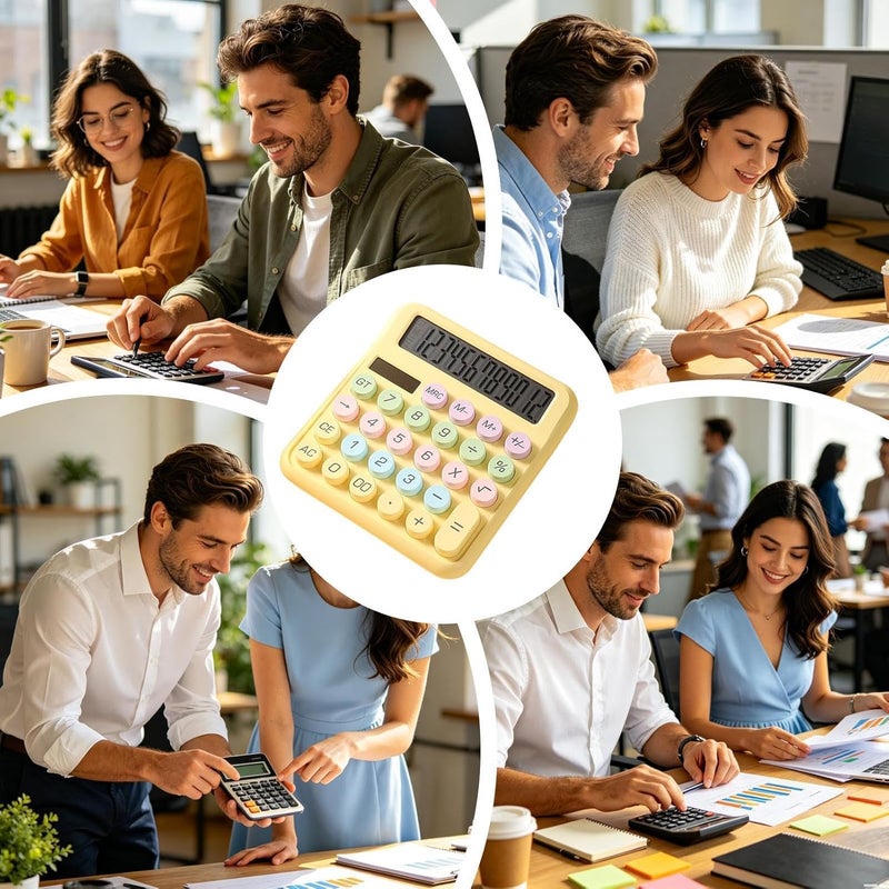 Mechanical Calculator,12 Digits Solar Cute Colorful Counter - Big Button Calculator | for Home Office School College Work Business Travel Outdoor Shopping Store - Image 4