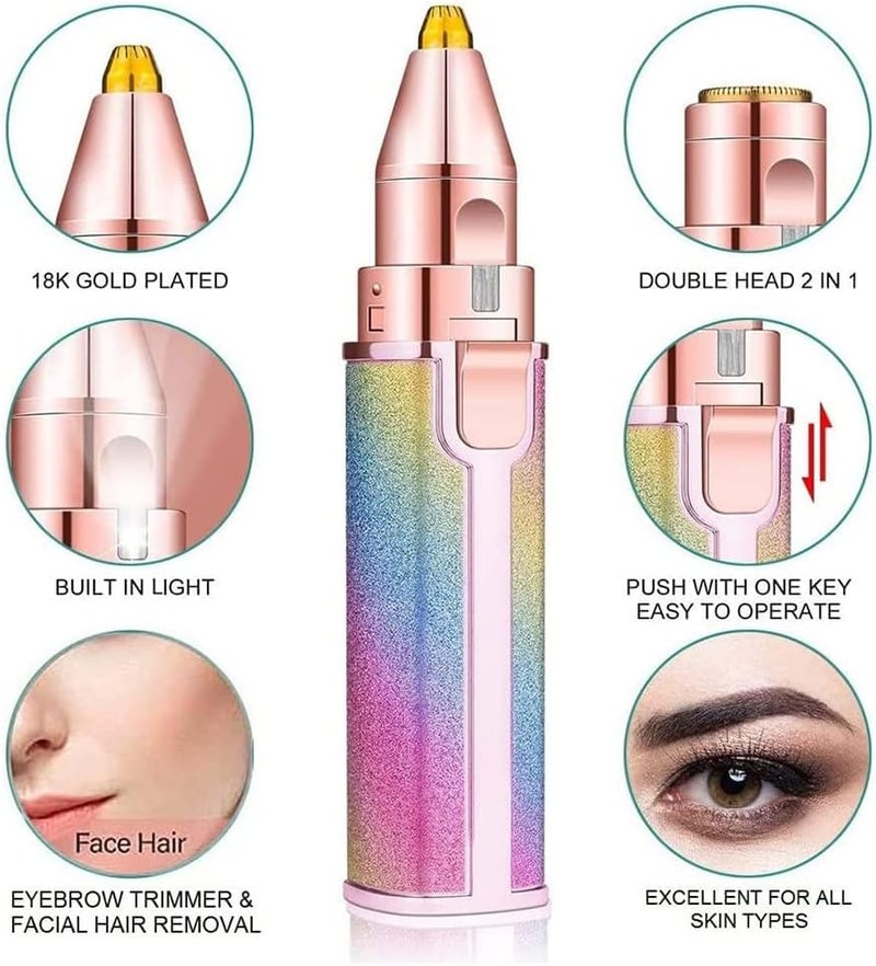 GLEVAR Women’s Facial Hair Remover – 2-in-1 Painless Eyebrow Trimmer & Electric Razor, LED Light Hair Remover for Nose, Lip & Body, Gentle, Precise, Portable Grooming Device - Image 2