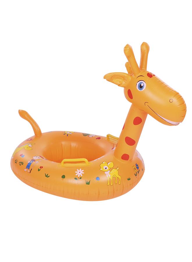 Cute Cartoon Animal Shape Baby Swim Ring Kids Inflatable Swimming Ring Boat with Pump (Orange) - Image 1