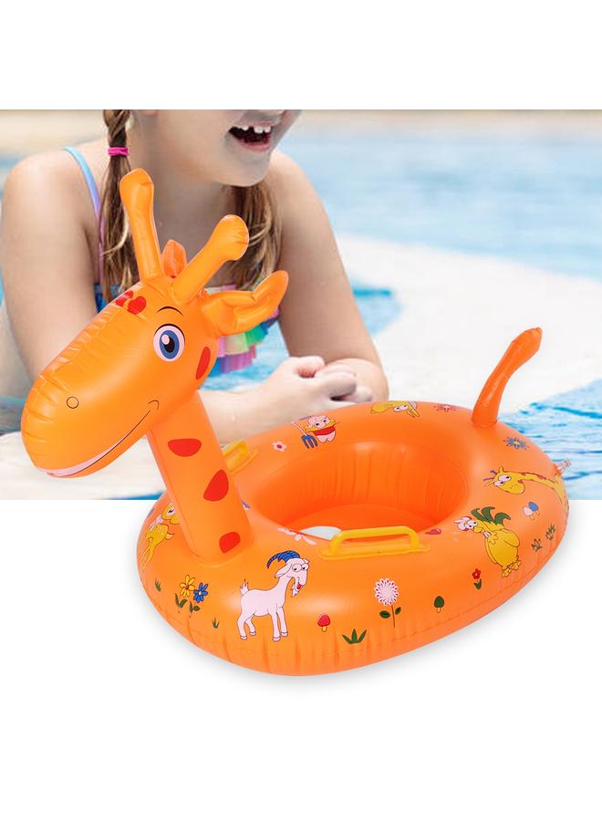 Cute Cartoon Animal Shape Baby Swim Ring Kids Inflatable Swimming Ring Boat with Pump (Orange) - Image 5
