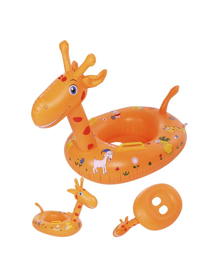Cute Cartoon Animal Shape Baby Swim Ring Kids Inflatable Swimming Ring Boat with Pump (Orange) - Image 4